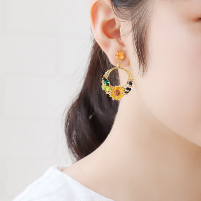 レシピNo.KR1236　チャームひまわりのアクセサリー3種