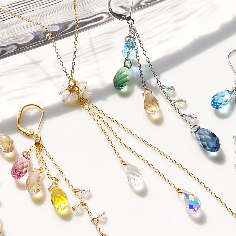 レシピNo.KR1238　貴和クリスタルのドロップフリンジアクセサリー2種