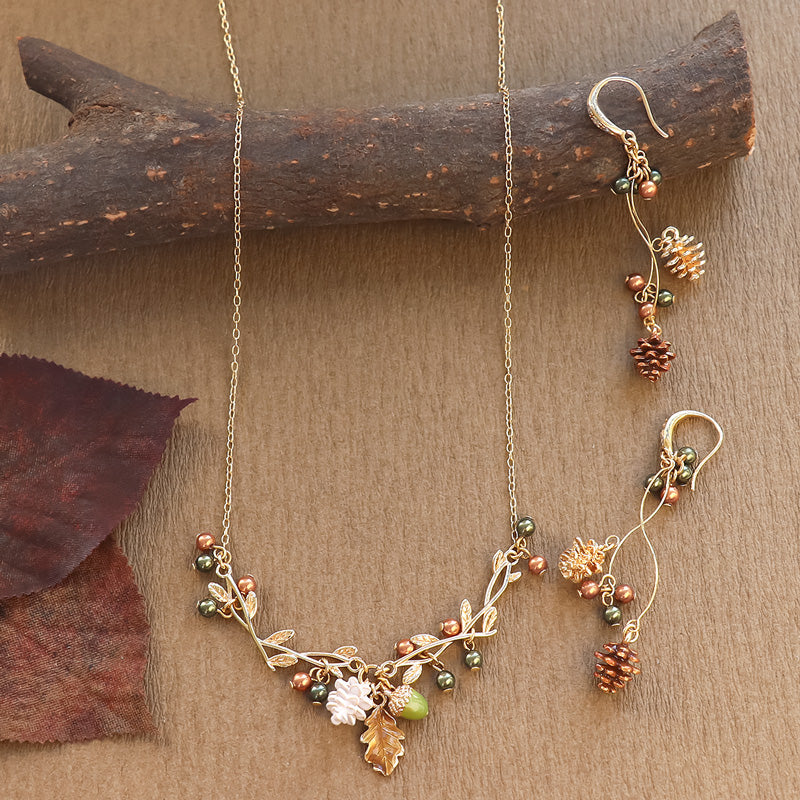 レシピNo.KR1248　秋チャームの松ぼっくり&amp;木の実アクセサリー2種