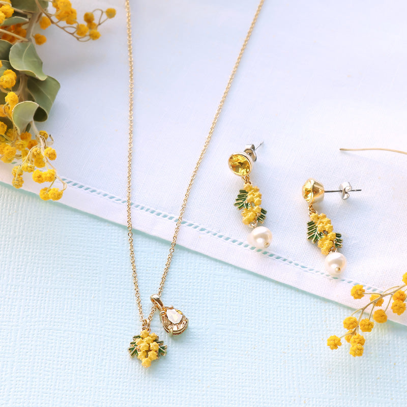 Recipe No.KR1324 Charm mimosa andKiwa crystalsneck &amp; earrings