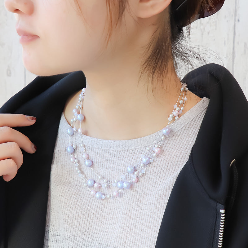 レシピNo.KR1327　貴和クリスタルのカスケードネックレス