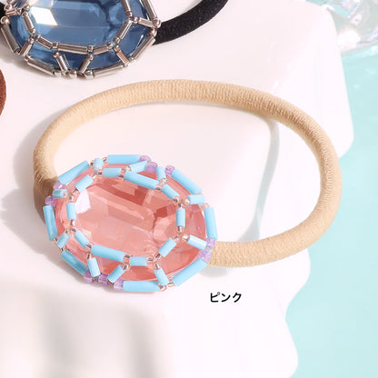 レシピNo.KR1332　貴和クリスタルの宝石編みオーバルヘアゴム