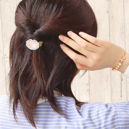 レシピNo.KR1332　貴和クリスタルの宝石編みオーバルヘアゴム