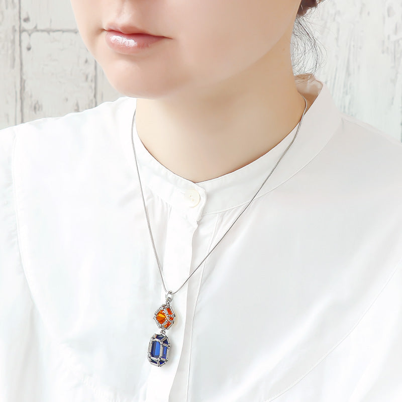 レシピNo.KR1348　貴和クリスタル宝石編みプリンセスのスクエアシェイプネックレス