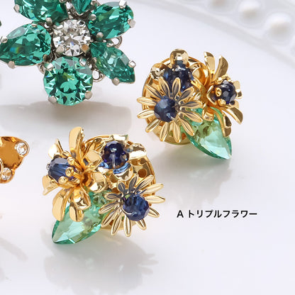 レシピNo.KR1352　貴和クリスタルのメタルフラワーピアス3種