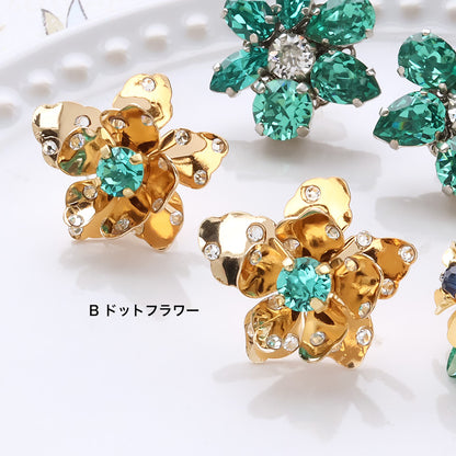 レシピNo.KR1352　貴和クリスタルのメタルフラワーピアス3種
