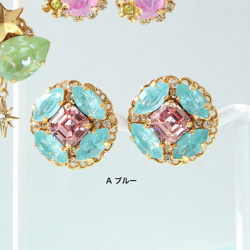 レシピNo.KR1356　貴和クリスタルのパステルPOPなビジューピアス3種
