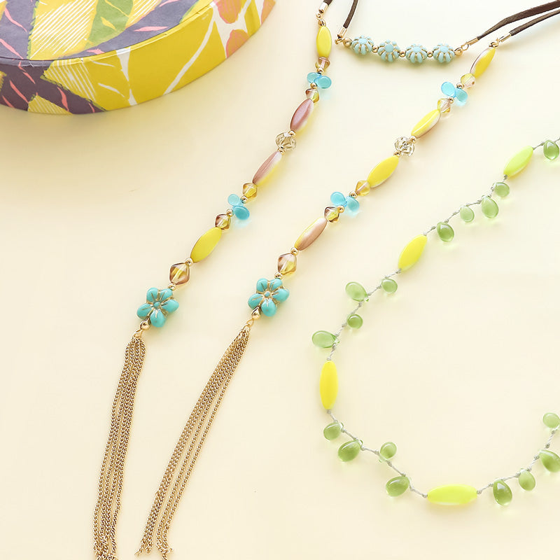 レシピNo.KR1368　チェコナベットとシズクのカラフルネックレス2種