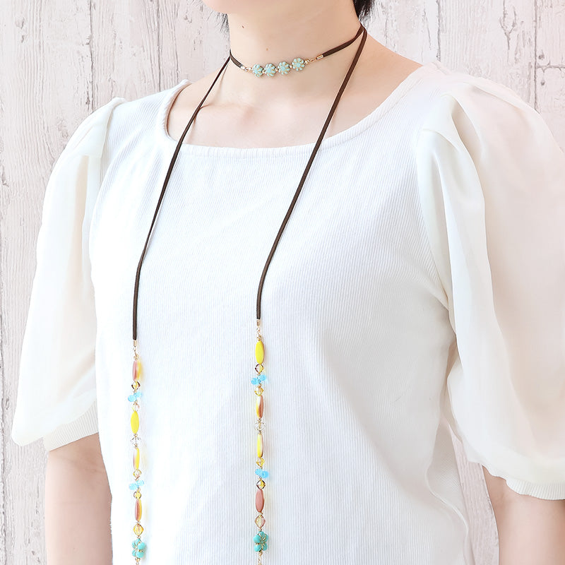 レシピNo.KR1368　チェコナベットとシズクのカラフルネックレス2種
