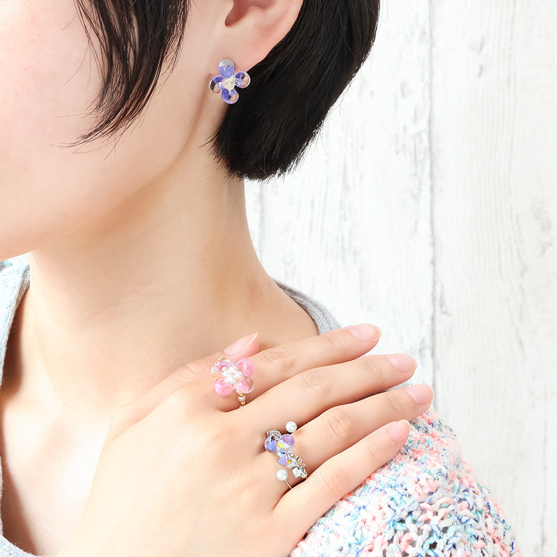 レシピNo.KR1374　ティアドロップビーズのフラワーアクセサリー2種
