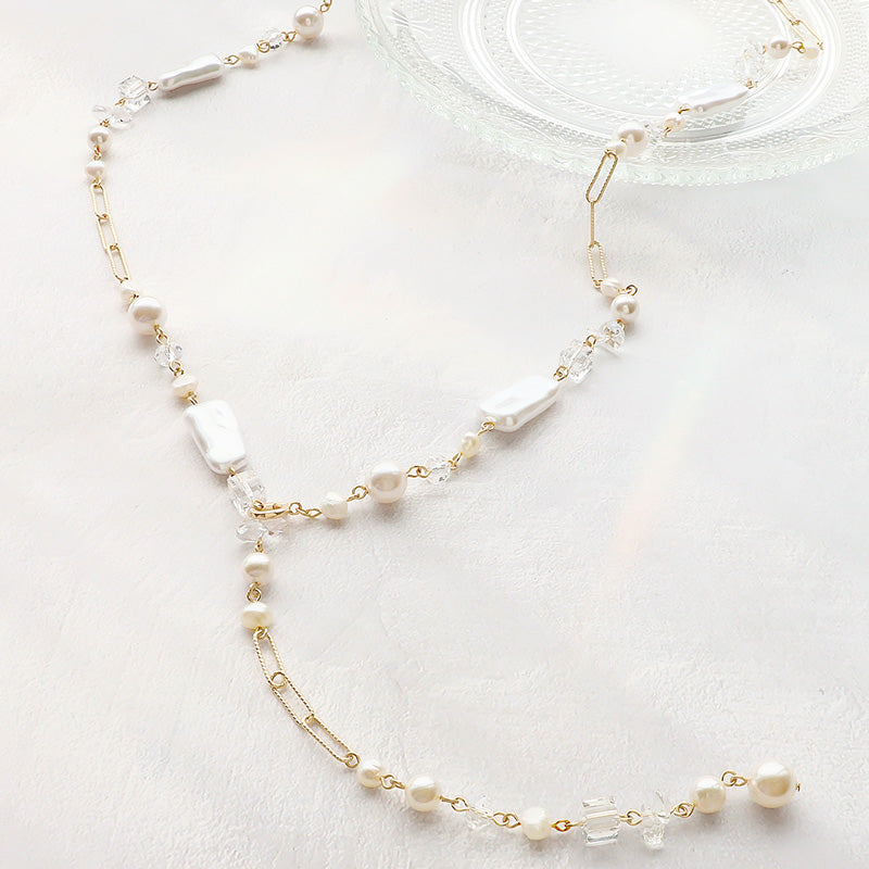 レシピNo.KR1376　貴和クリスタルのホワイトミックスY字ネックレス