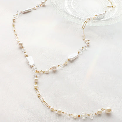 レシピNo.KR1376　貴和クリスタルのホワイトミックスY字ネックレス