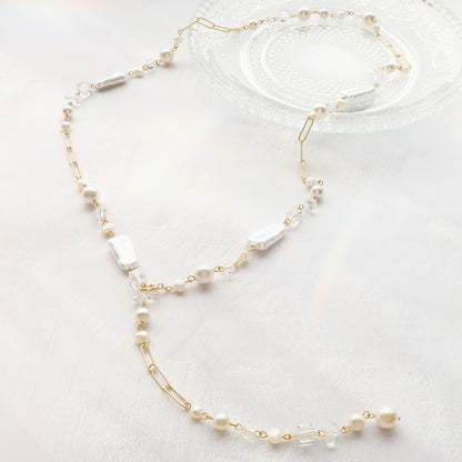 レシピNo.KR1376　貴和クリスタルのホワイトミックスY字ネックレス