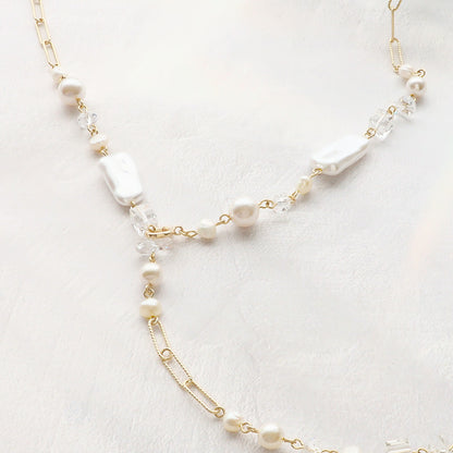 レシピNo.KR1376　貴和クリスタルのホワイトミックスY字ネックレス