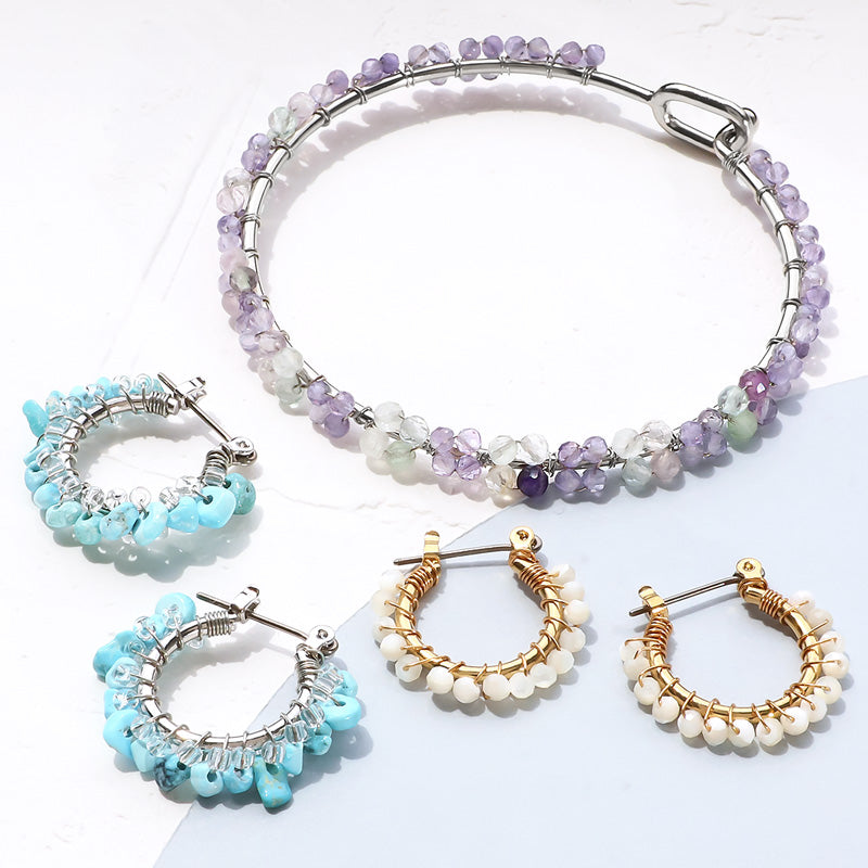 レシピNo.KR1377　天然石のワイヤーワークアクセサリー3種