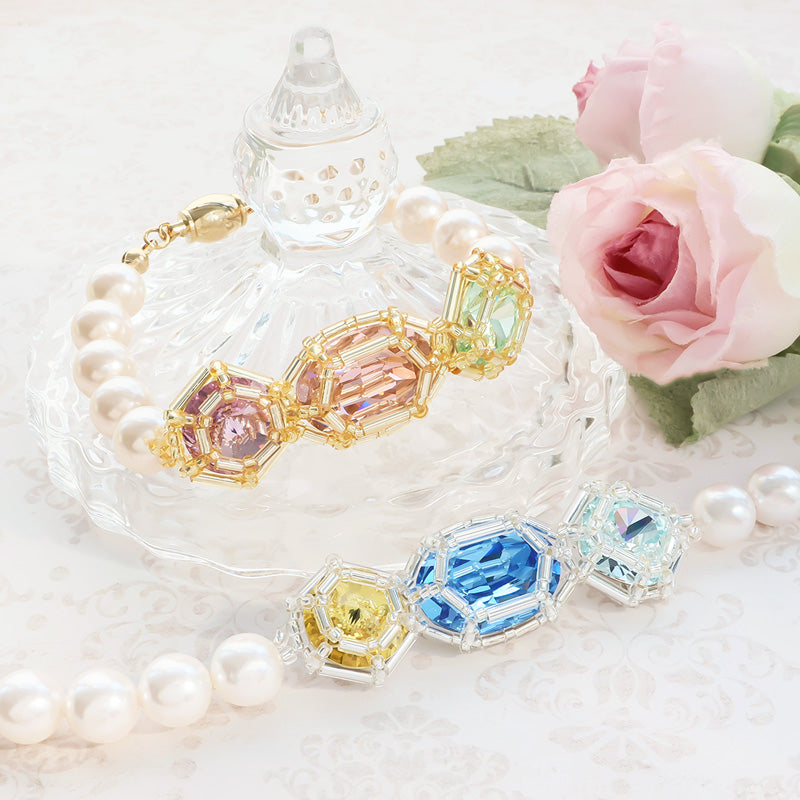 レシピNo.KR1395　貴和クリスタル宝石編みプリンセスのパールブレスレット