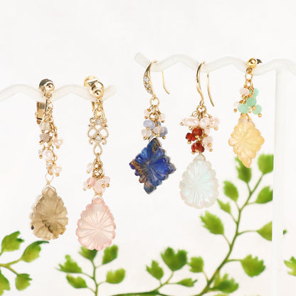 Natural stone, glasses fastening, fringe mix long, rainbow moonstone/freshwater pearl